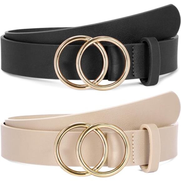 Women Leather Belt K-black+beige
